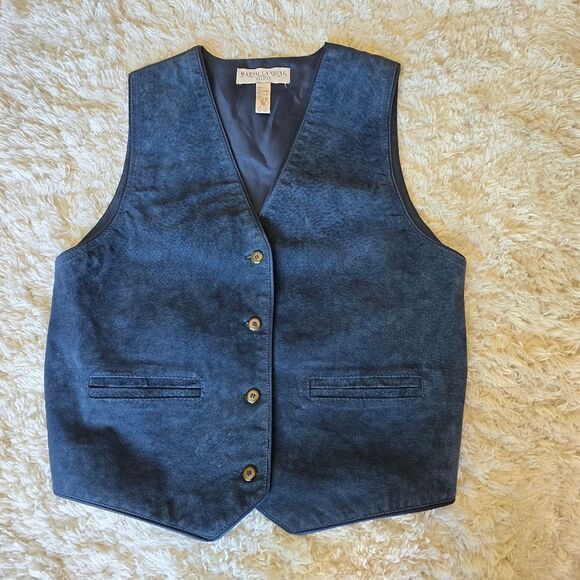 MARSH LANDING Petites Medium Unisex Womems Genuine Blue Leather Vest Western - Picture 8 of 10